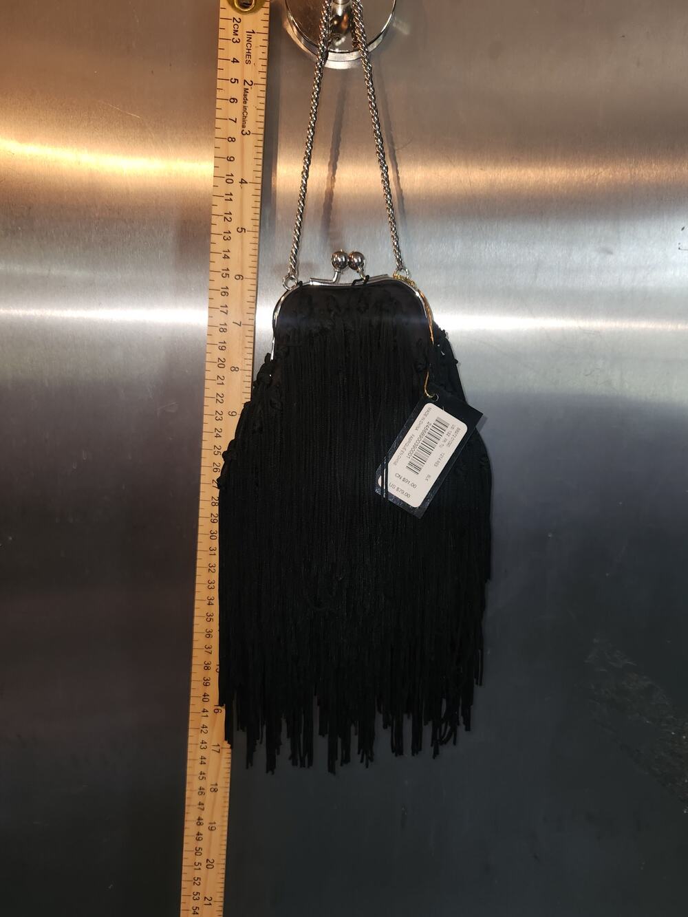 bebe Black Fringe Crossbody Clutch Bag Chain Strap Purse NWT